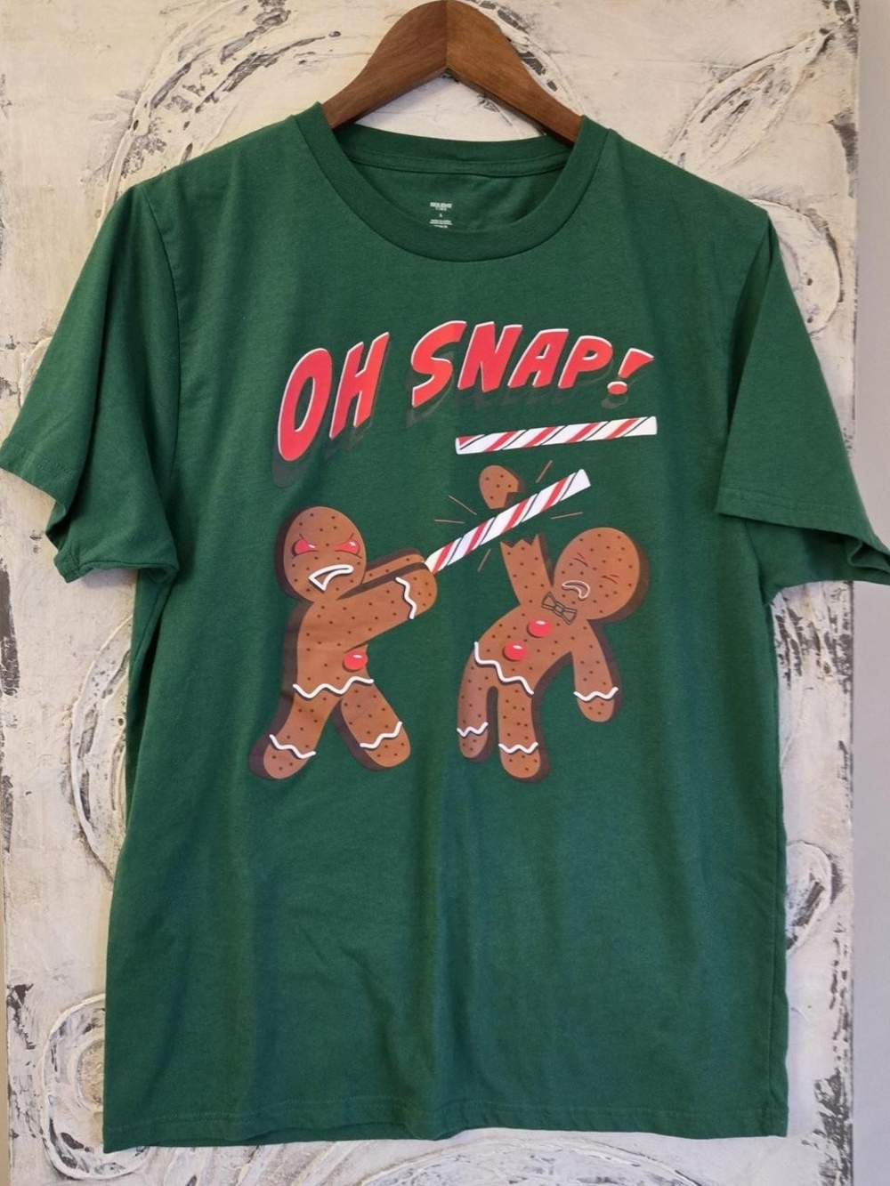 Holiday Time Green Tee with Gingerbread 'Oh Snap!' Candy Cane Graphic
